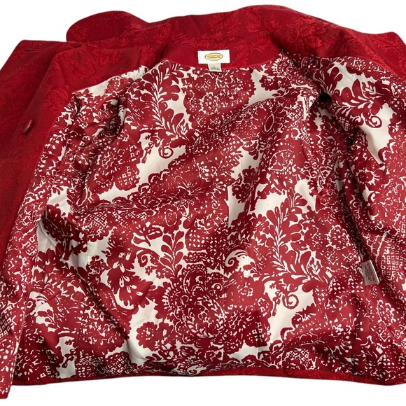 Talbots Jacket Pea Coat Large Red Floral Brocade Double Breasted Fully Lined - Picture 14 of 16